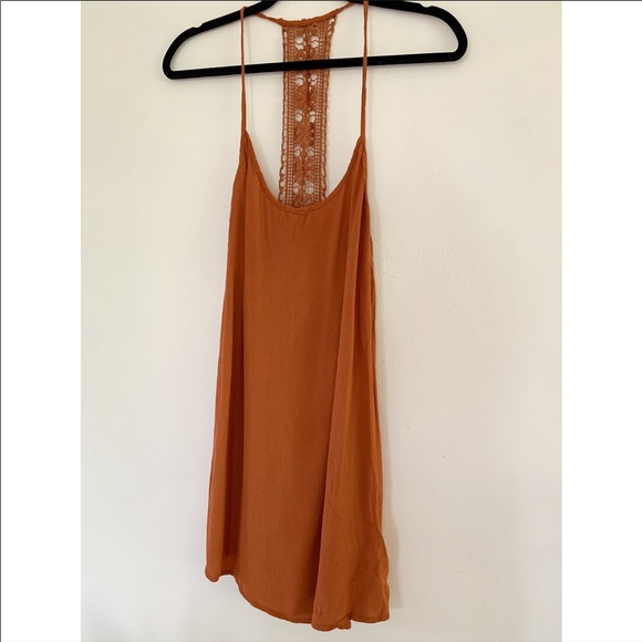 Flowy boho rust and lace racer back tank top